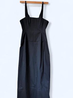 NWT TIBI Black Square-Neck Maxi Cotton Zip-Up Dress size 0